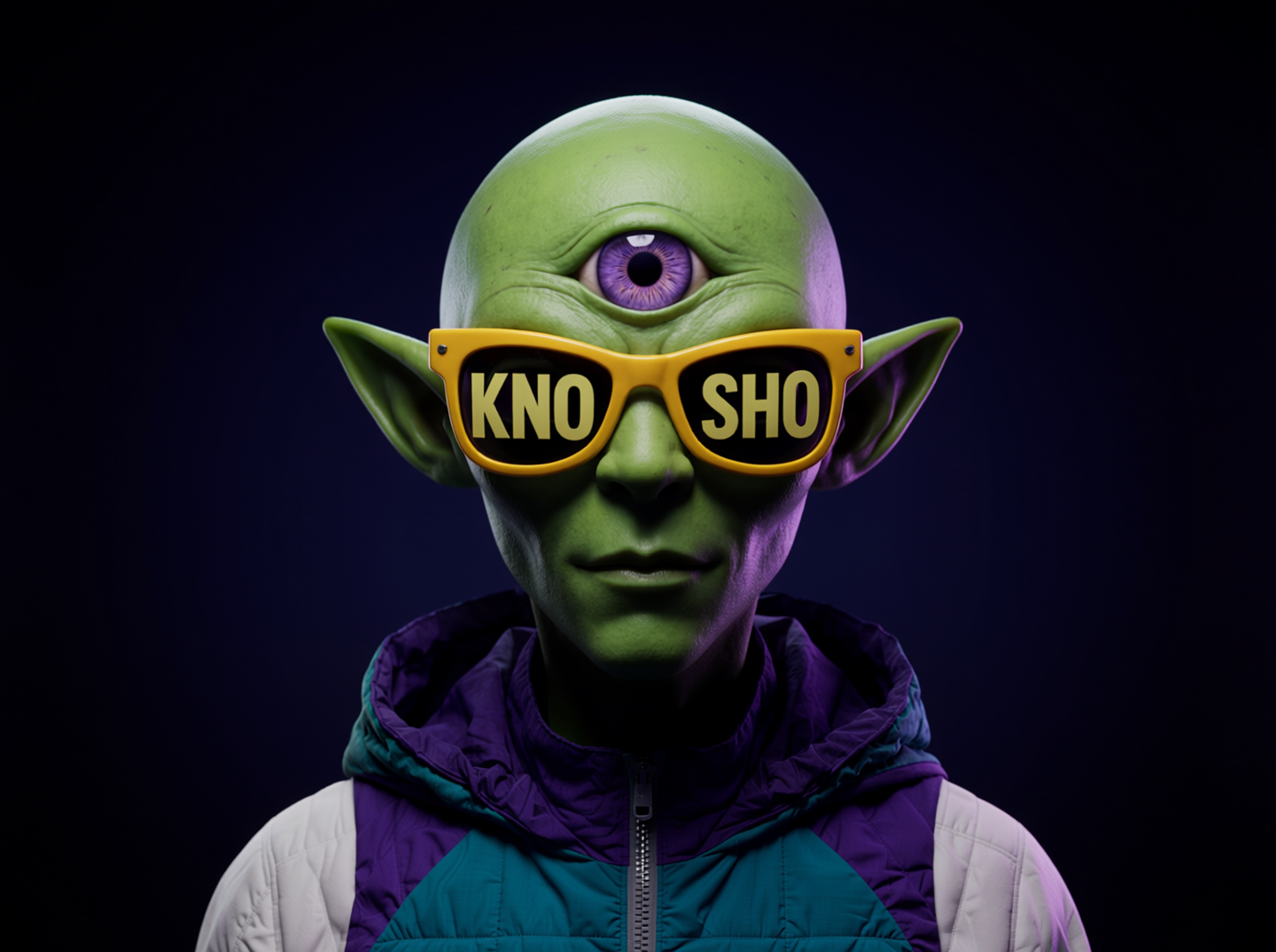 Knosho — KSTRADIO alien mascot with KNO SHO glasses