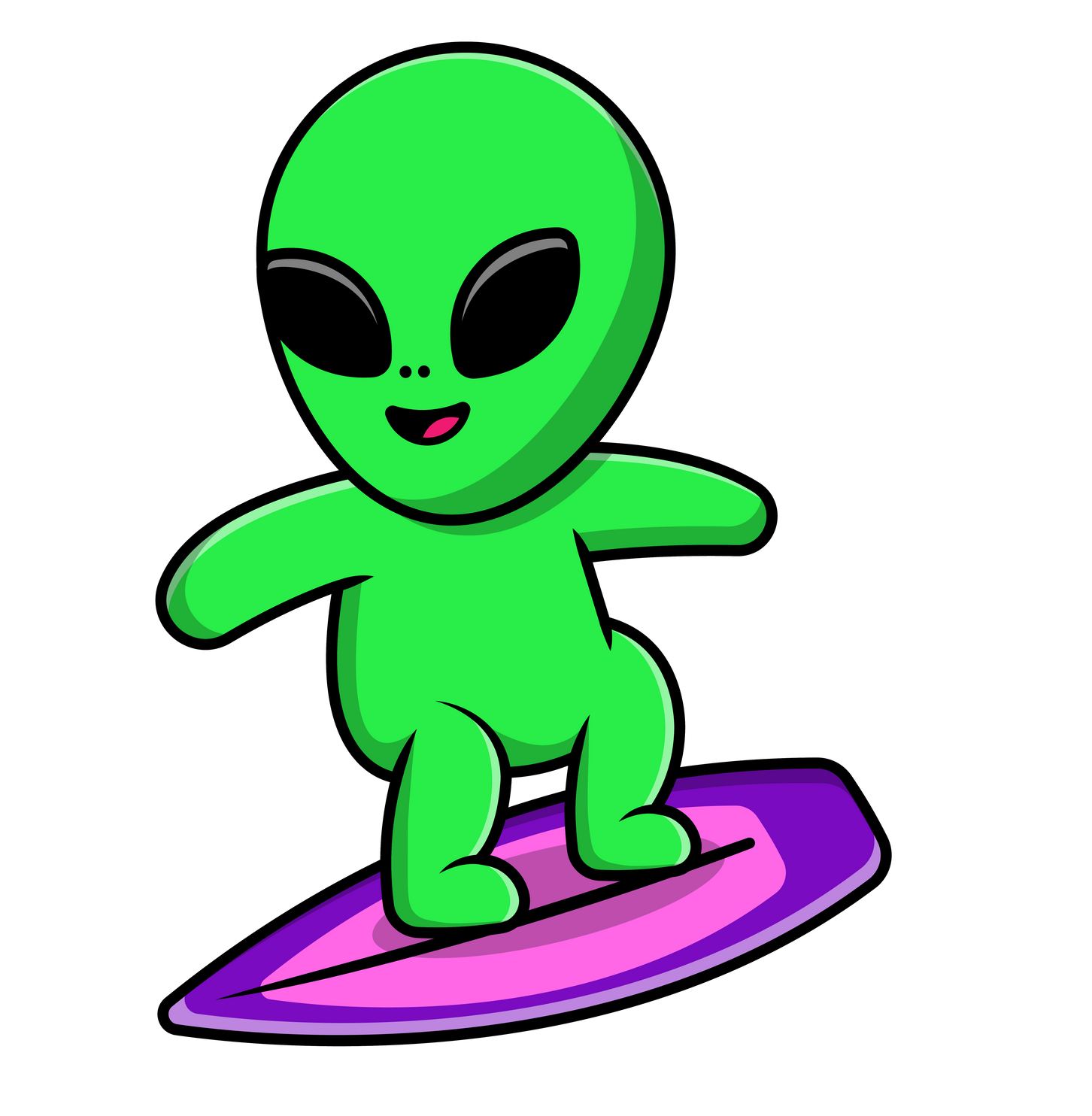 Cute Alien Surfing On Space Cartoon