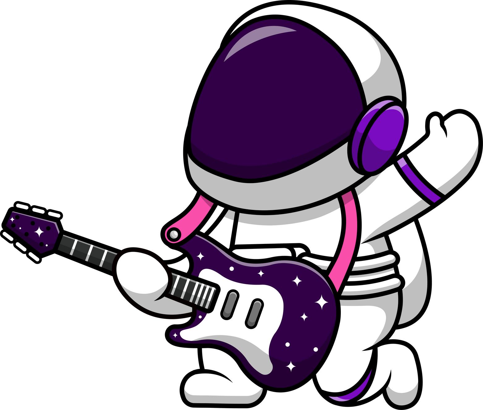 Cute Astronaut Playing Electric Guitar Cartoon